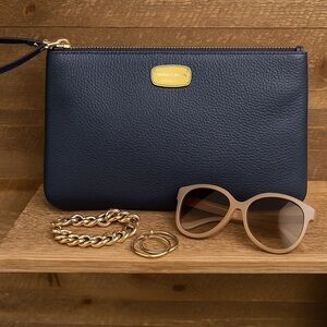 Michael Kors Jet Set XL Zip Clutch – Navy Pebbled Leather – NWT